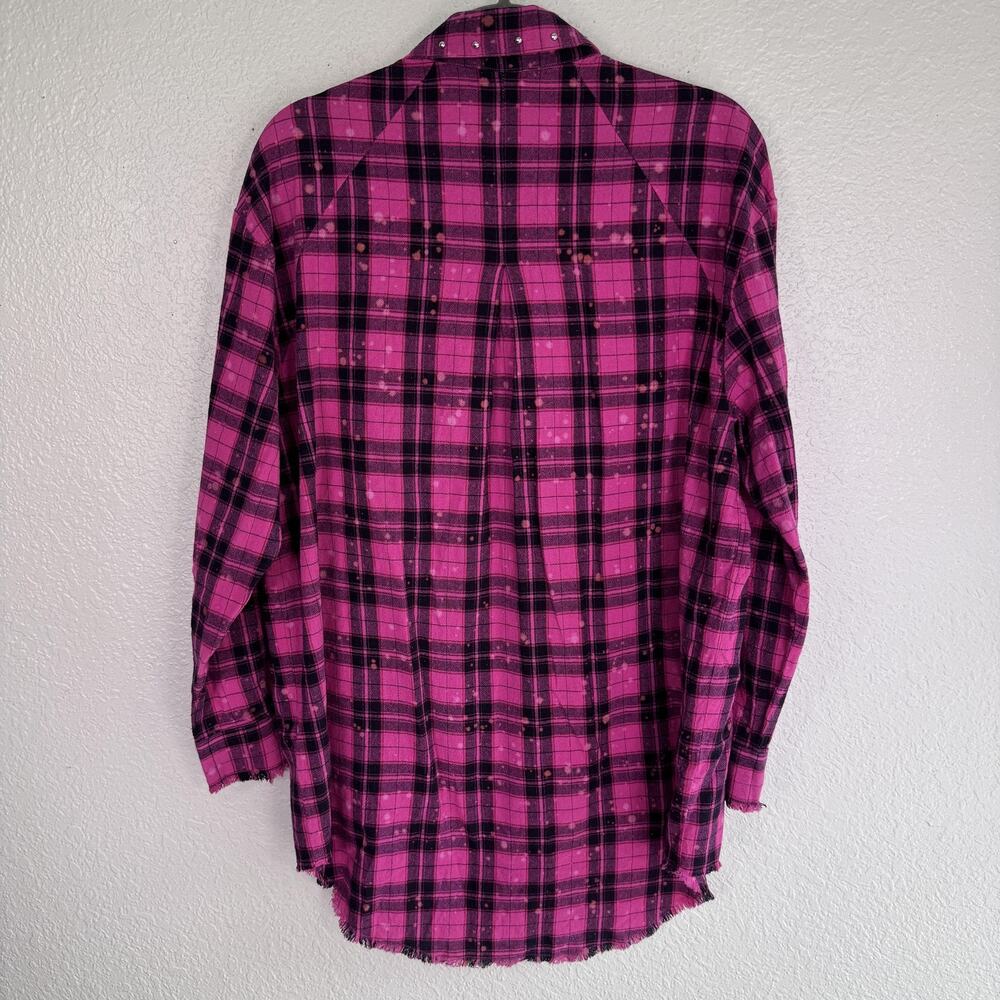 Desigual Shirt Womens Small Plaid Studded Flannel Graphic Patch Grunge Pink - Picture 2 of 14